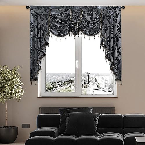 NAPEARL Jabot Rideaux à Volants et swags de Luxe pour Salon, Marron Cascade pour fenêtre (1 Panneau, 99 Pouces de Large) - Nail Gallerys