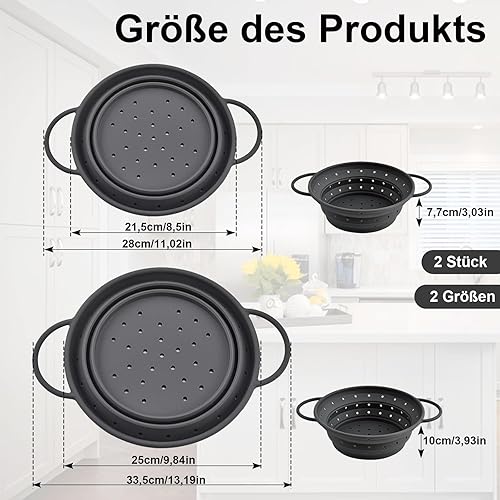 Passoire Pliable Silicone, 25 cm Pliable Passoire Pliante avec Poignée, Passoire de Cuisine, Passoire en silicone, pour la Cuisson et l’égouttage, Gris - Nail Gallerys