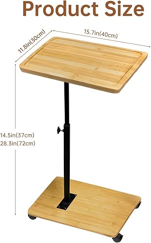 Table d'Appoint en Forme de C Réglable en Hauteur avec roulettes Petite Table Basse Latérale rotative à 360°en Bambou et Métal pour Salon, Salle de Bain, Lit, Canapé et Café - Nail Gallerys