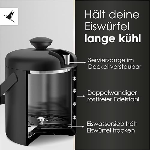 Beyond Bac à glaçons avec couvercle et pince 100 % sans BPA en acier inoxydable – Refroidisseur à glaçons à double paroi 1,3 l I Seau à glace pour le stockage des glaçons (noir) - Nail Gallerys