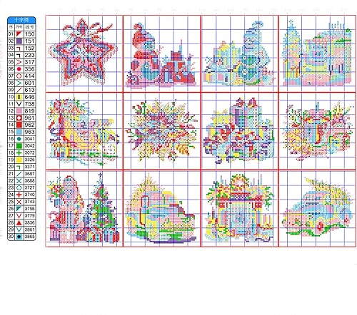 Huacan Point de Croix 12 Pcs Mini Peinture Noël, Broderie Peinture Noël Kit, Point de Croixt 11CT Neige Artisanat Embroidery pour Adultes Accueil Mur Décoration Intérieur - Nail Gallerys