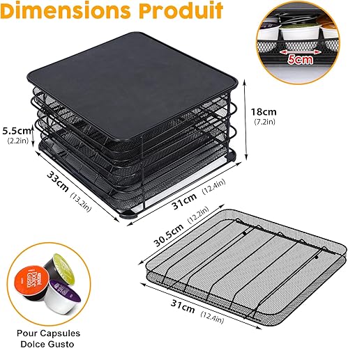 MASTERTOP Porte-Capsules Dolce Gusto 72 PCs, Rangement Dosettes avec Support de Machine à Café et 2 Tiroirs Coulissants, Distributeur Capsules de Grande Capacité - Nail Gallerys
