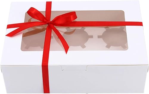 Gearific Boîtes à Cupcakes, 10 boîtes à gâteaux avec Inserts Amovibles, contenants à Cupcakes Blancs avec fenêtre pour gâteaux Muffins, Beignets, Macarons (6 Trous) - Nail Gallerys