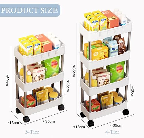 Chariot de rangement fin à 4 niveaux, chariot utilitaire coulissant à roulettes, étagère mobile pour cuisine, salle de bain, buanderie, bureau, blanc - Nail Gallerys