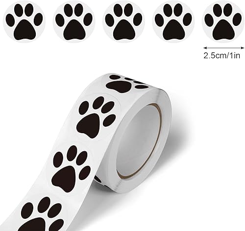 2 Rouleau/1000Pcs Coloré Empreinte De Patte Autocollants, Patte de Chien Stickers, Autocollants de Patte de Chien Colorés Empreinte pour Scrapbook Craft Labels Stickers Muraux Décoration (Noir) - Nail Gallerys
