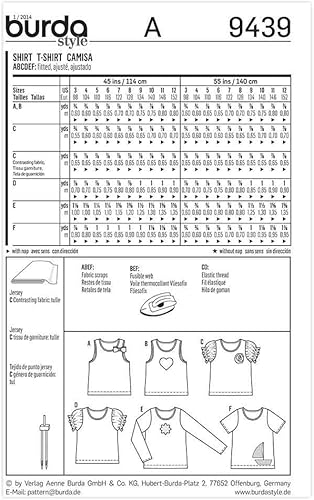 Burda B9439 Patron de Couture T-Shirt 19 x 13 cm - Nail Gallerys