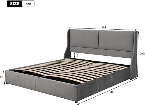 Sweiko Lit Adulte rembourré 180 x 200 cm, Cadre de lit Double avec rembourré avec sommier à Lattes, avec tête de lit en Forme d'oreiller et Fonction de Rangement hydraulique (sans Matelas) - Nail Gallerys