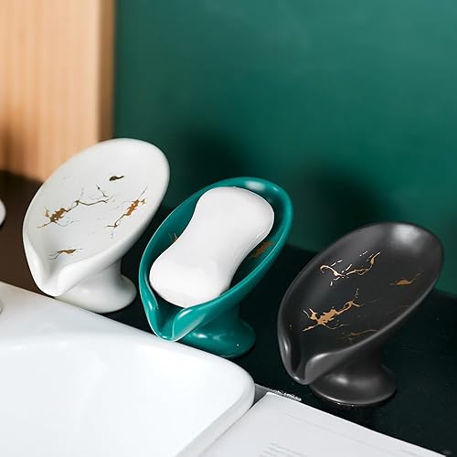 UBRAVE Porte-Savons, Boîte à Savon en céramique, Porte-Savon de Salle de Bain, Porte-Savons avec Drain, Nettoyage Facile SéChage Rapide sans Percage, pour Salle de Bain, Lot de 1 Noir - Nail Gallerys