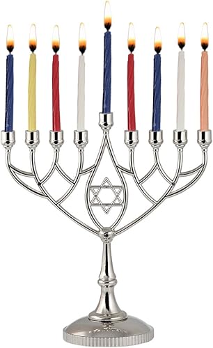 Zion œil Hanukkah Menorah Plaqué argent Taille complète non ternissement – Classic géométrique Style Precision Die moulées - Nail Gallerys