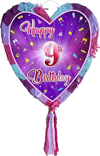 Piñata 9e anniversaire avec bâton – Girls Nine Party Smashing Game – Grand 41 cm x 38 cm - Nail Gallerys