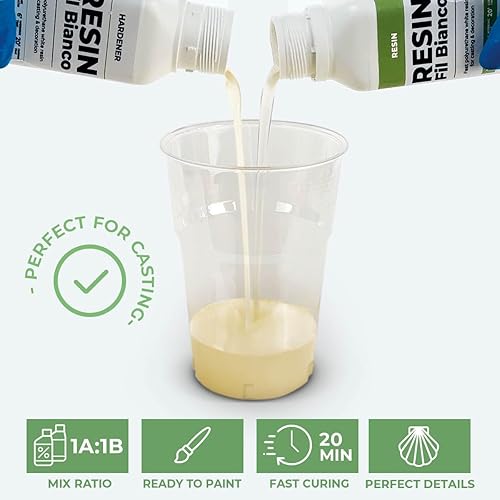 Résine Polyuréthane Blanche pour coulure/Moulage FIL BIANCO, Bi Composants, pour modélisme et Loisirs créatifs, Durcissement Rapide, Finition Parfaite (500 gr) - Nail Gallerys