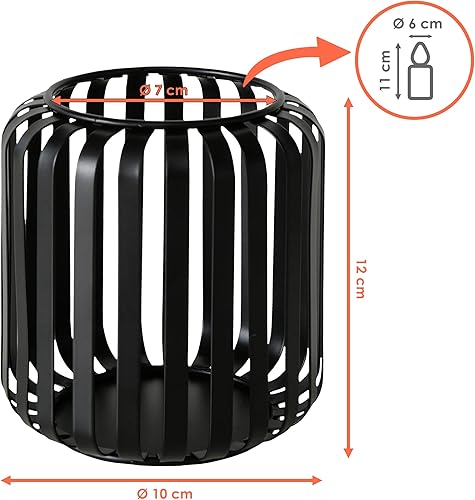 Lot de 2 photophores ronds en métal noir 12 x 10 cm - Élégant bougeoir rond - Décoration de table - Lanterne d'intérieur - Bougeoir pour bougie pilier - Nail Gallerys