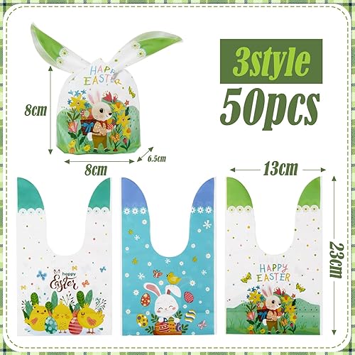 50PCS Sacs Cadeaux pour Pâques Sachet en Forme d'Oreille Lapin Sacs Plastiques Pochettes pour Fête Pâques Anniversaire Cadeau (Brun) - Nail Gallerys