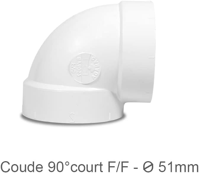 Coude 90° Court F/F - Tuyauterie Aspiration Centralisée - Anti-Statique - Diam. 51mm - Compatible Toutes Marques, Blanc - Nail Gallerys
