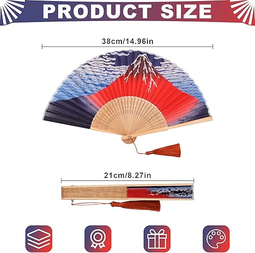 AWCIGG Eventail Japonais Mont Fuji Éventail Décoration Japonaise Eventails Soie et Bambou avec Frange Mini Evantail etui de Protection En Tissu Inclus pour Femme Été Enfant Fille Homme - Nail Gallerys