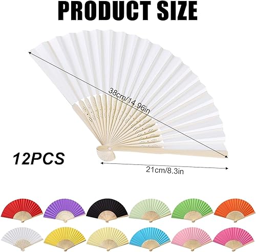 VEGOATY Éventails à Main Chinois: 12 Pièces Éventails en Papier Colorés, Pliables et Portables pour Mariages, Anniversaires et Décorations de Fête (21 x 38 cm, Couleurs Assorties) - Nail Gallerys