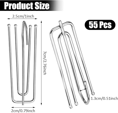 55 Pièces Crochet Rideaux,Crochets Rideaux en Acier Inoxydable avec 4 Dents,Crochets en Métal Robuste à Dents Profondes,Crochets de Rideau en Métal pour Pincer les Plis et les Rideaux Lourds et Douche - Nail Gallerys