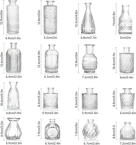 Lot de 16 Petit Vase en Verre Mini Vase de Fleurs Vintage Transparents pour Arrangements Floraux, Centres de Table de Mariage, Décoration pour la Maison et Fêtes - Nail Gallerys