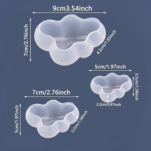 Lot de 3 moules à bougie en silicone en forme de nuage - Réutilisables - Moule à bougie 3D - Pour artisanat, bijoux, bricolage (3 tailles) - Nail Gallerys