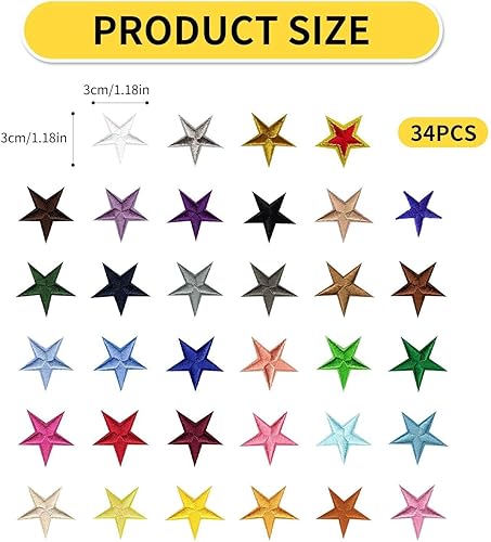 Paquet De 34 Patchs Étoiles À Cinq Branches, Autocollants En Tissu Brodés, Thermocollants, Tampons De Broderie DIY, Appliques Pour Chaussures Et Chapeaux - Nail Gallerys