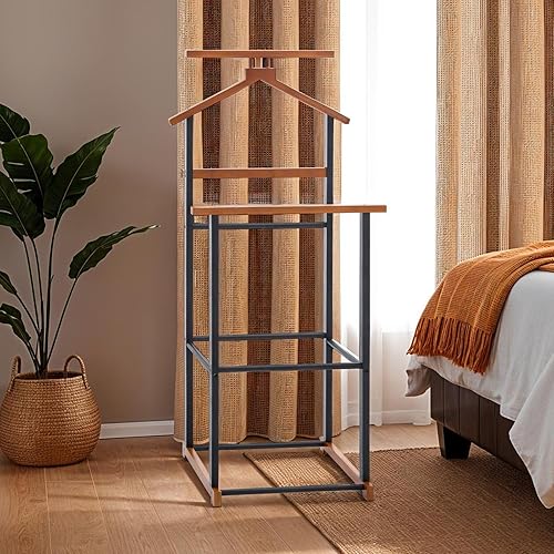 IDIMEX Valet de Chambre Kanna chevalet de Nuit Double Portant pour vêtements, en Bambou Noir et Vintage - Nail Gallerys