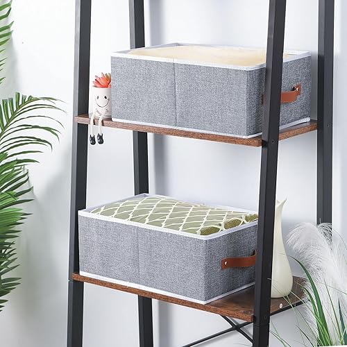 OUTBROS Set de 3 Boîtes de Rangement, 38 x 15.5 x 13 cm avec Poignée Panier en Tissu, Caisse Pliable Pour Armoire, Vêtements, Livres, Cosmétiques, Blanc - Nail Gallerys