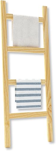 [en.casa] Échelle Porte-Serviettes avec 4 Échelons Étagère pour Serviettes avec 4 Barres pour Salle de Bain Valet de Chambre Bois de Pin 120 x 47 x 2 cm Naturel - Nail Gallerys