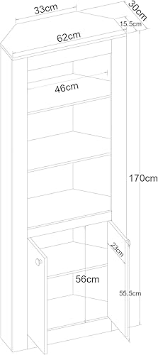 [en.casa] Armoire d'angle avec 2 Portes et 5 Étagères Meuble de Rangement Polyvalent pour Salon Chambre Bureau Entrée Panneau de Particules 170 x 62 x 30 cm Effet Chêne - Nail Gallerys