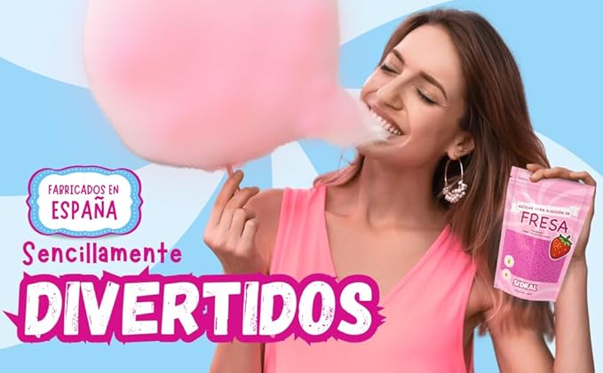 SIDRAL Machine à barbe à papa + 10 bâtonnets + 10 dosettes de sucre et cuillère doseuse à sucre, facile à utiliser pour adultes, machine à barbe à papa (Fraise + bâtons) - Nail Gallerys