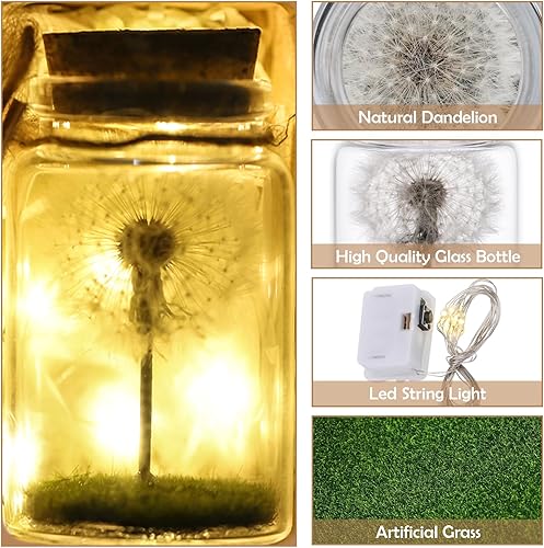 JIZZU Véritable Pissenlit en Verre LED, Véritable Pissenlit Dans un Verre avec Boîte Cadeau– Fait à la Main– Cadeau D'anniversaire, de Mariage, de Fête des Mères, Cadeau Noel - Nail Gallerys