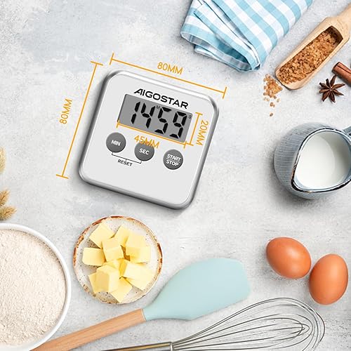 Aigostar Timer - Minuteur de Cuisine numérique avec Grand écran LCD. Multifonction: chronomètre et Compte à rebours, avec Avertissement sonore. 3 Modes d'installation: par Aimant, posé ou Suspendu - Nail Gallerys