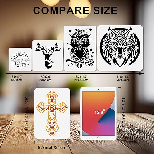 MAYJOYDIY 4 Pochoir A4 sur le Thème des Animaux Modèle pour Peinture Tigre Lion Loup Aigle 29.7 × 21cm avec Pinceau Réutilisable pour Travaux Manuels Sur Fenêtre Bois Mur Décoration D'Intérieur - Nail Gallerys