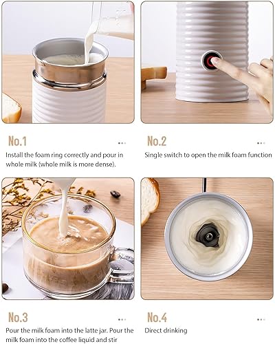 Mousseur à lait électrique 4 en 1, mousseur à lait chaud et froid, machine à mousse de lait automatique, fonctionnement silencieux, pour café, cappuccino (blanc) - Nail Gallerys