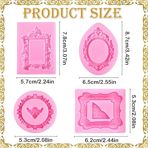 Moules en Silicone pour Cadres Photo, 4pcs Moule Silicone Style Baroque, Moule en Silicones pour Fondant, Convient pour la Décoration de Cupcakes, Chocolat, Bonbons, Pâte PolymèRe, Colle - Nail Gallerys