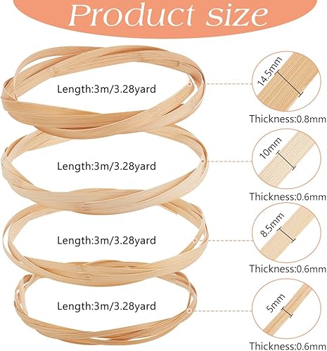 FINGERINSPIRE 4Pcs Rouleau de Bandes de Bambou pour Le Tissage 4 Styles de Bandes Plates en Osier de Bambou Naturel Mocassin Fines et Larges Bandes de Bambou en Rotin pour DIY de Paniers de Tissage - Nail Gallerys