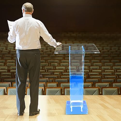 Fermoirper Klar Pupitre de présentation en acrylique avec LED bleues, transparentes, convient pour les églises, les écoles, les ambassades, les hôtels, etc. (60 x 40 x 110 cm) - Nail Gallerys