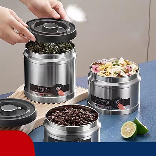Récipient de Stockage de Nourriture de Boîte à café Sous Vide, Récipients de Stockage de Nourriture Hermétiques en Acier Inoxydable 304, Récipient (Couleur naturelle de l'acier - Nail Gallerys