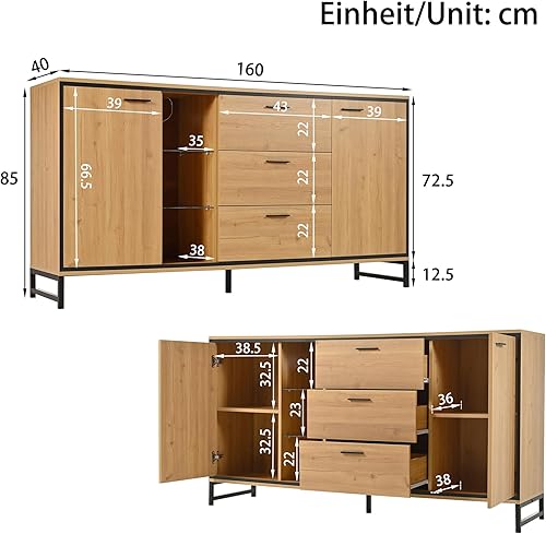 AEMOING Buffet à trois tiroirs, grain exquis, buffet moderne de couleur bois avec compartiments de rangement – Meuble de salon élégant et fonctionnel. Noir et couleur bois - Nail Gallerys