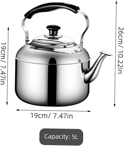 STOBAZA Bouilloire À Thé Sifflante Sur La Cuisinière Bouilloire À Café De Camping En Acier Inoxydable 5L À Ébullition Pour Induction Sur La Cuisinière - Nail Gallerys