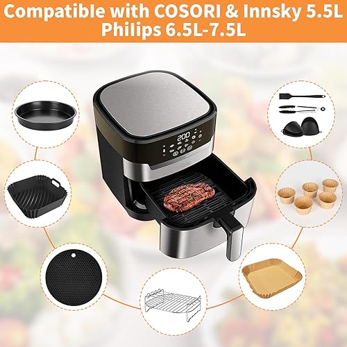 Airfryer XL et XXL Accessoires 8 pouces 9 pièces Set d'accessoires friteuse à air chaud Compatible avec Cosori 4,7L Philips 6,2L - Nail Gallerys