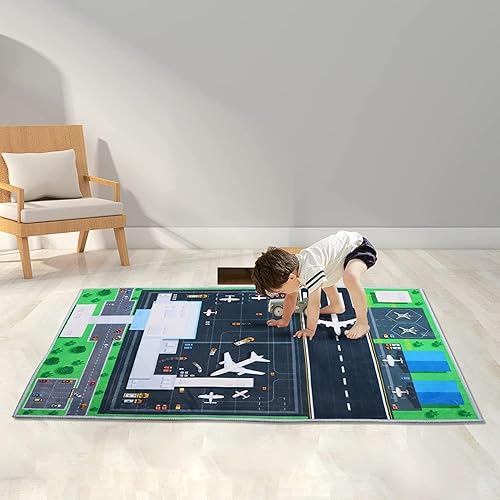 Rururug Tapis Jeu pour Enfants, Tapis d'avion de Piste d'aéroport pour Salle de Jeux et Chambre d'enfant, Tapis de décoration de Chambre Pliable Doux (120X160CM) - Nail Gallerys