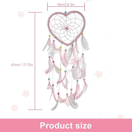 LINTRA Attrape Rêve, Capteur de Reves en Plumes Rose, 45 cm en Forme de Cœur Attrape Reve Geant, avec des Décorations en Plumes et Perles, pour Le Salon, L'entrée, la Chambre - Nail Gallerys