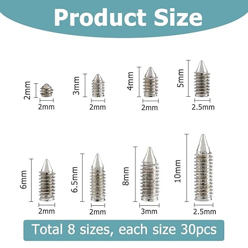 Hobbspring Lot de 240 vis à pointe de ceinture, 8 tailles, en acier au carbone simple, assortiment de vis à pointe pointue, cruciforme, accessoires en cuir, pour boucle de ceinture, sac à main, - Nail Gallerys