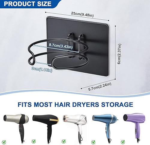 XILIMEN Support Seche Cheveux, Porte Seche Cheveux Mural, Acier Inoxydable Porte Seche Cheveux, Auto-adhésif Support Seche Cheveux sans Percage, Convient pour Salle De Bain, De Coiffure, Hôtel, Noir - Nail Gallerys