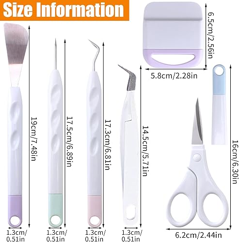 6 Pièces Outils Démarrage Désherbage Vinyle, Accessoires Traceur Base pour Scrapbooking, Lettrage, Camées, Silhouette, Kit Trousse Artisanat Carton con Pincettes, Crochets, Spatules, Ciseaux, Grattoir - Nail Gallerys