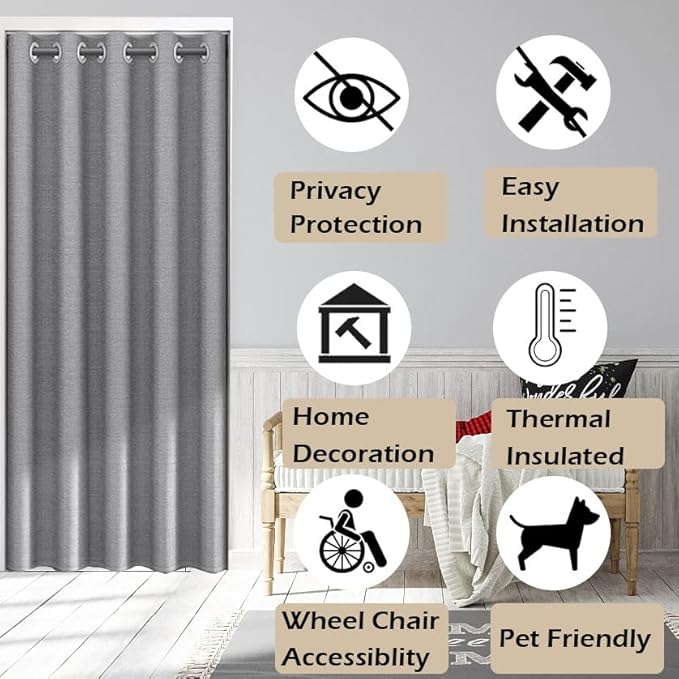 Heavyoff Rideau Occultant Isolant Thermique, Rideau Thermique Isolant Anti Froid Chaleur pour Salon Chambre Rideau Séparation de Pièce Gris, 280x200cm - Nail Gallerys