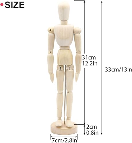 Lot de 2 mannequins en bois avec articulations flexibles - Mannequin d'artiste en bois avec support - Aide parfaite à la peinture et au dessin - Modèle de dessin pour artiste, dessin sur corps - Nail Gallerys