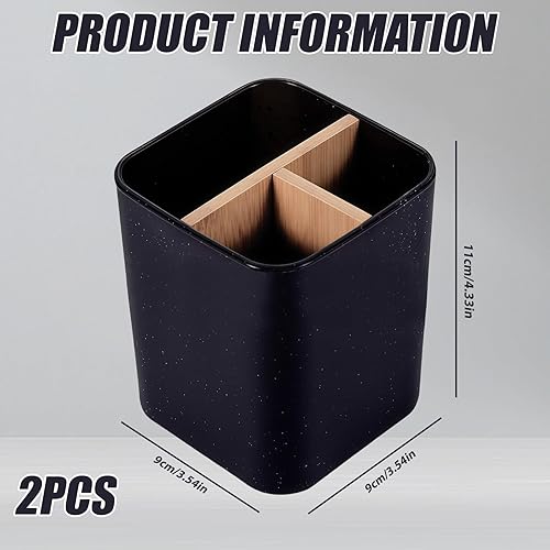 WIYETY Lot de 2 porte-brosses à dents en plastique : support pour brosse à dents, 2 compartiments pour brosses à dents + 1 bac de rangement, organisateur de brosse à dents avec séparateurs en bambou, - Nail Gallerys