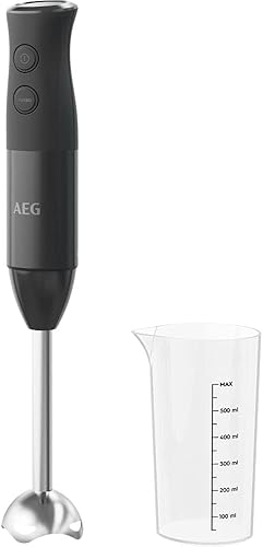 AEG HB4-1-6GG Mixeur plongeant avec accessoires, puissance 600 W, 10 vitesses, fonction Turbo, mini hachoir, bras batteur, verre gradué 0,6 l, gobelet lavable au lave-vaisselle, sans BPA, noir - Nail Gallerys