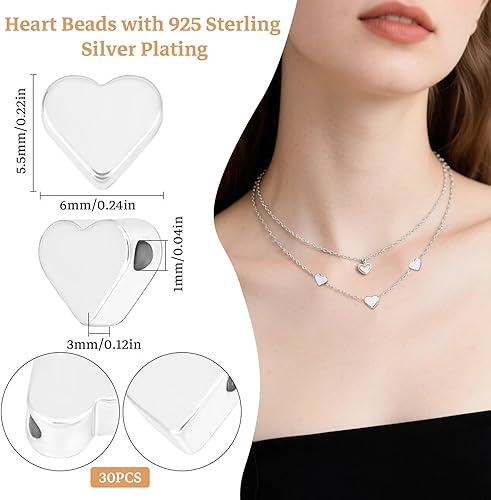 AzureRay 30 Perles en Forme de Cœur, Breloque pour Bracelet DIY, Alliage Argenté, Petit Trou Métallique, pour Fabrication de Bijoux (Colliers & Bracelets) - Nail Gallerys